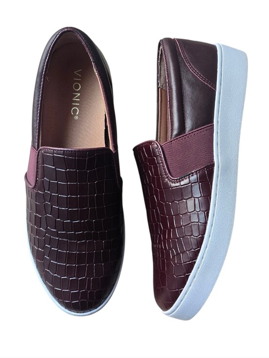 Vionic Shoes - VIONIC SPLENDID DEMETRA CROC LEATHER SHOES WINE BROWN